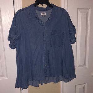 Denim high low button up